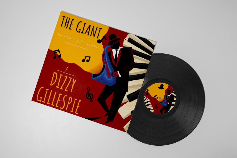 Flat lay vinyl record with cover